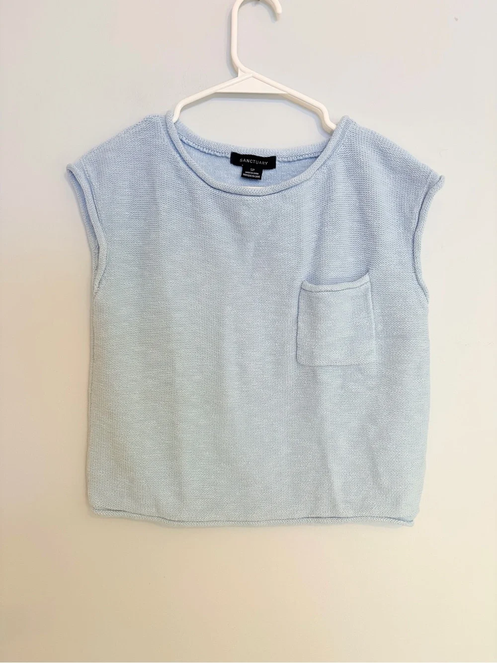 Sanctuary Pale Blue 100% Cotton Knit Pocket Tank